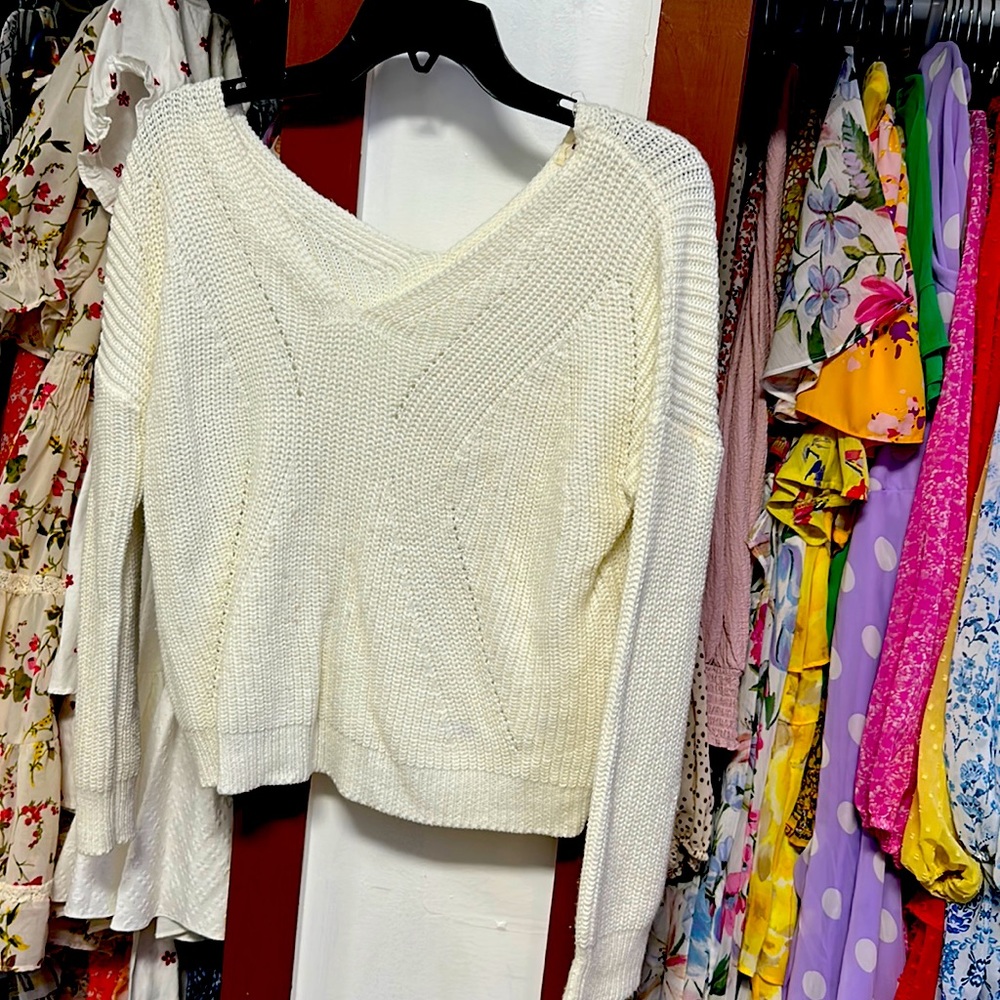 Poof apparel, size large, lightly worn cream white, long sleeve sweater